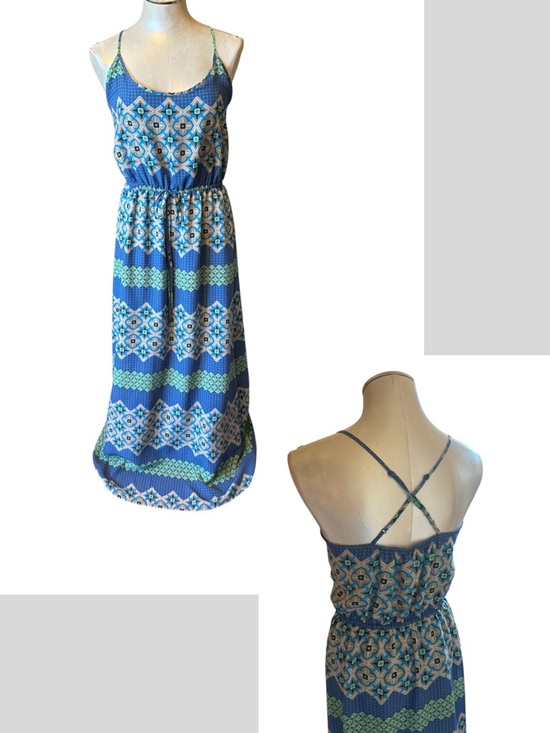 Banana Republic Dresses & Skirts - Banana Republic Blue & Aqua Geometric Maxi Dress Spaghetti Strap Size 10